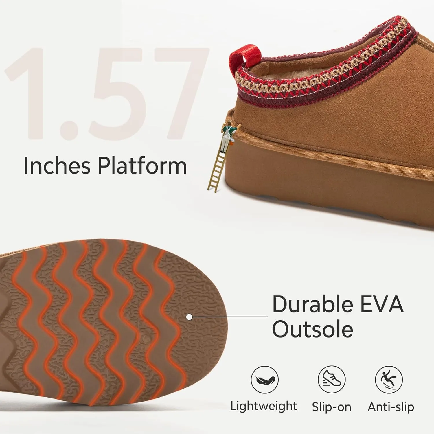 ATHMILE Womens Slippers Platform Mini Boots Slippers for Women Short Ankle Boots Tasman Slippers Suede Upper Fur Fleece Lined for Outdoor