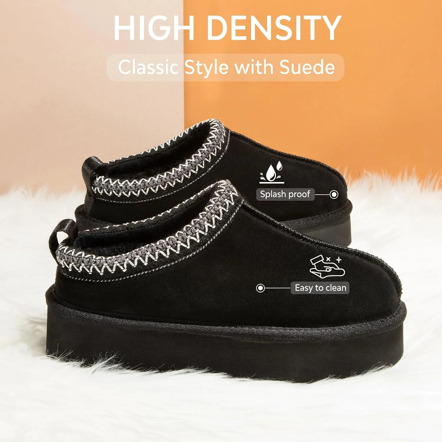 ATHMILE Womens Slippers Platform Mini Boots Slippers for Women Short Ankle Boots Tasman Slippers Suede Upper Fur Fleece Lined for Outdoor