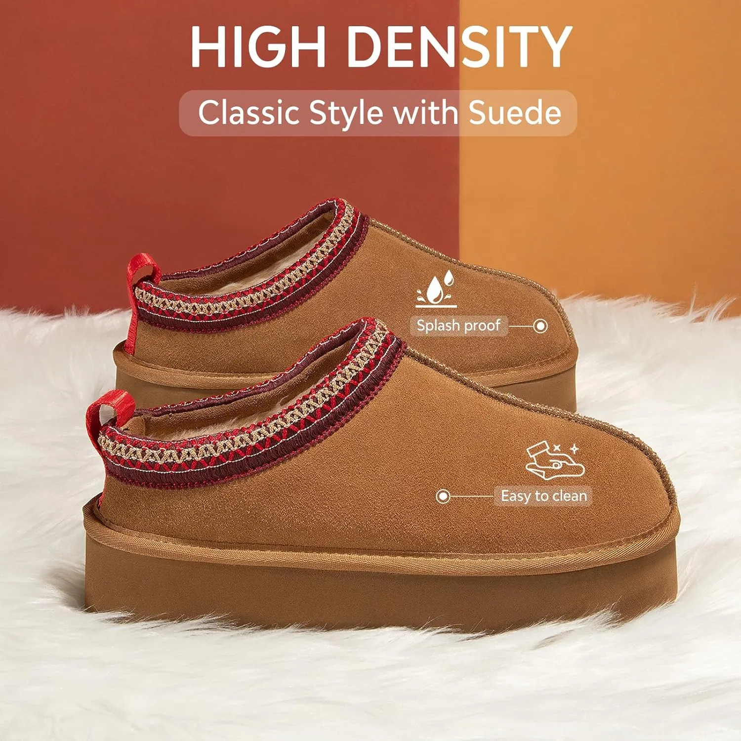 ATHMILE Womens Slippers Platform Mini Boots Slippers for Women Short Ankle Boots Tasman Slippers Suede Upper Fur Fleece Lined for Outdoor