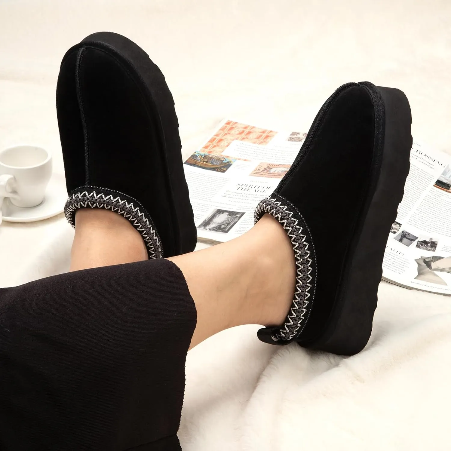 ATHMILE Womens Slippers Platform Mini Boots Slippers for Women Short Ankle Boots Tasman Slippers Suede Upper Fur Fleece Lined for Outdoor