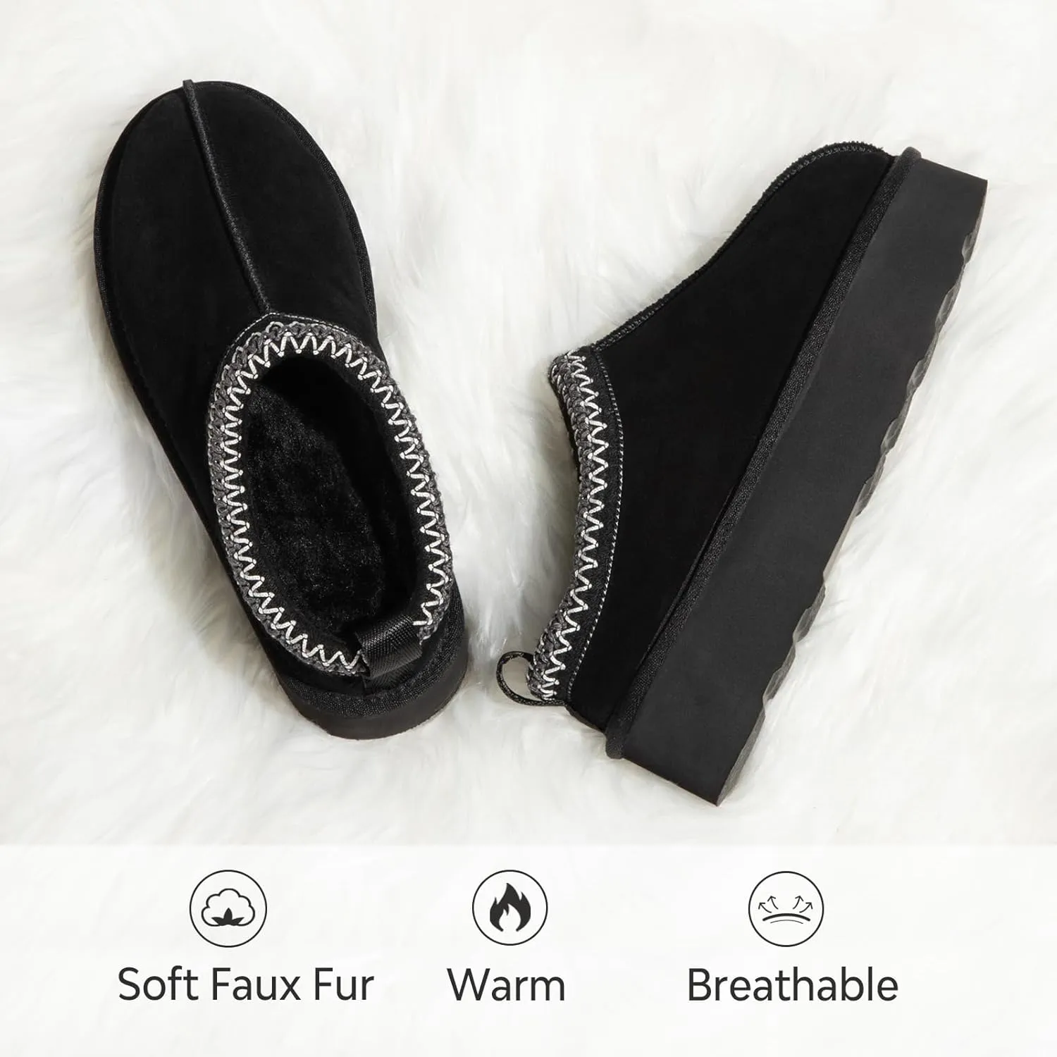 ATHMILE Womens Slippers Platform Mini Boots Slippers for Women Short Ankle Boots Tasman Slippers Suede Upper Fur Fleece Lined for Outdoor
