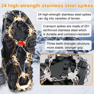 AYAMAYA Upgraded 24 Spikes Crampons Ice Cleats for Shoes and Boots - Antislip Stainless Steel Snow Traction Ice Gripper for Shoes Men Women, Snow Chains for Hiking Winter Walking Climbing - M/L/XL