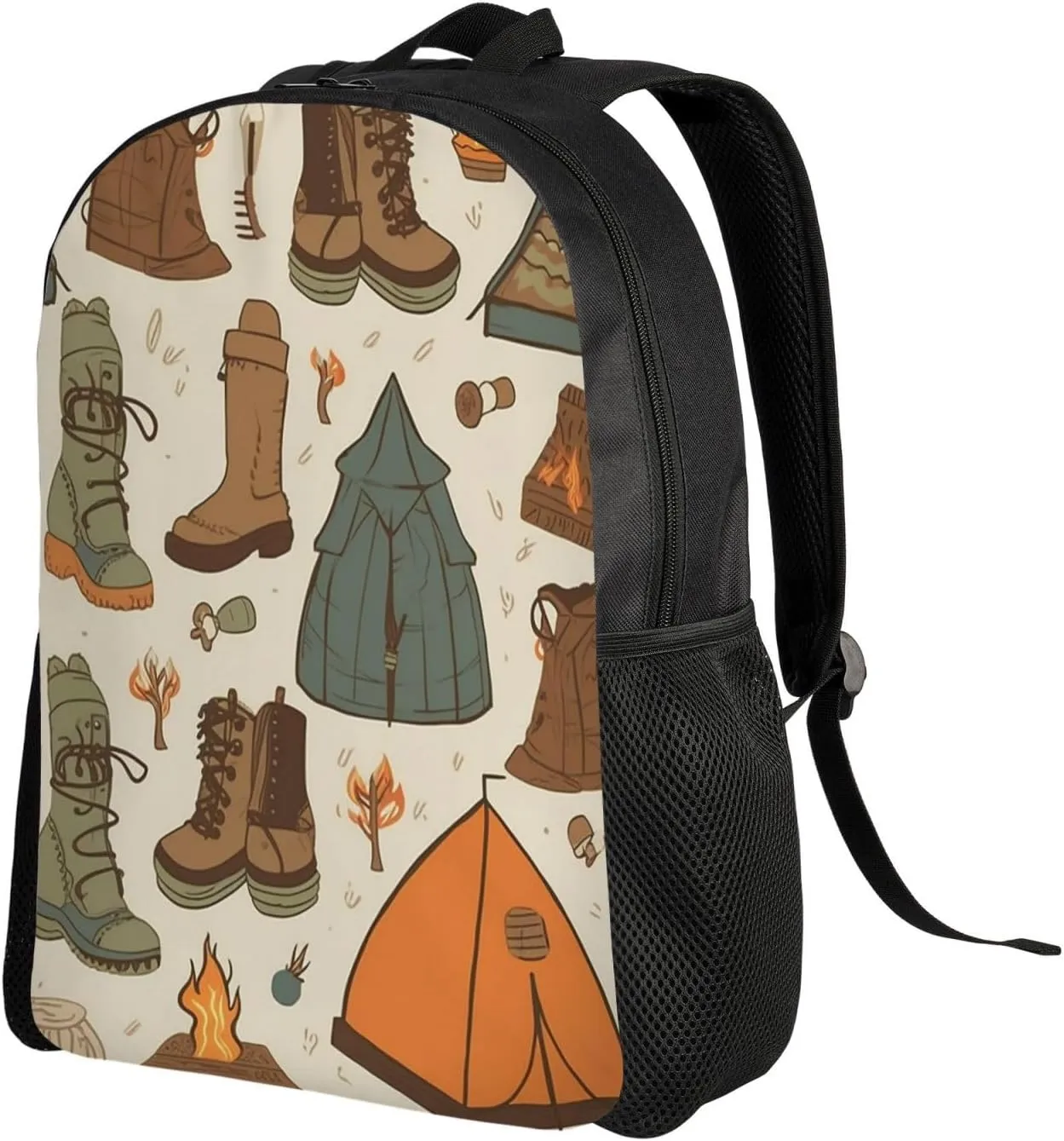 Backpack Travel Laptop Backpack For Men Women Lightweight Rucksack Sleeping Bag Boots Campfire Pattern Casual Daypack