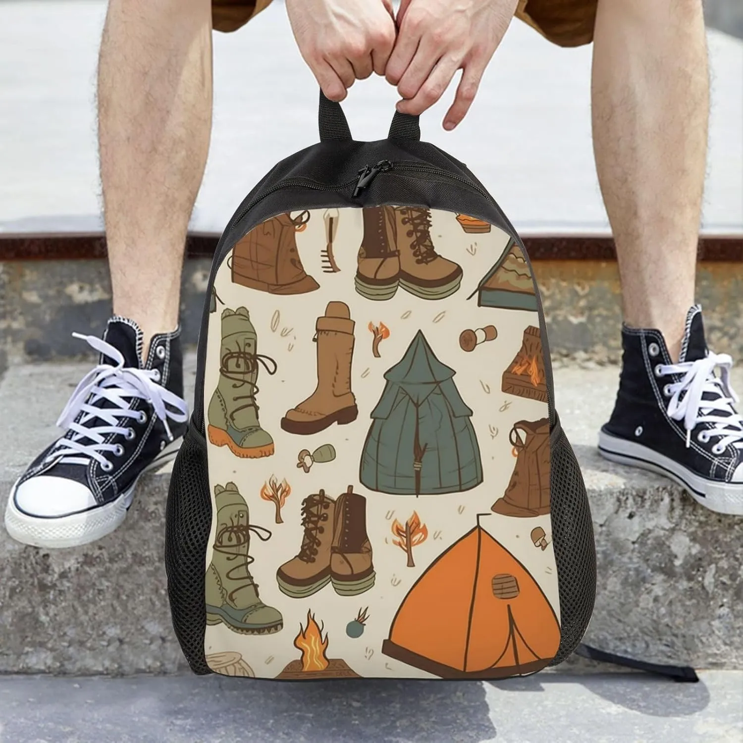 Backpack Travel Laptop Backpack For Men Women Lightweight Rucksack Sleeping Bag Boots Campfire Pattern Casual Daypack