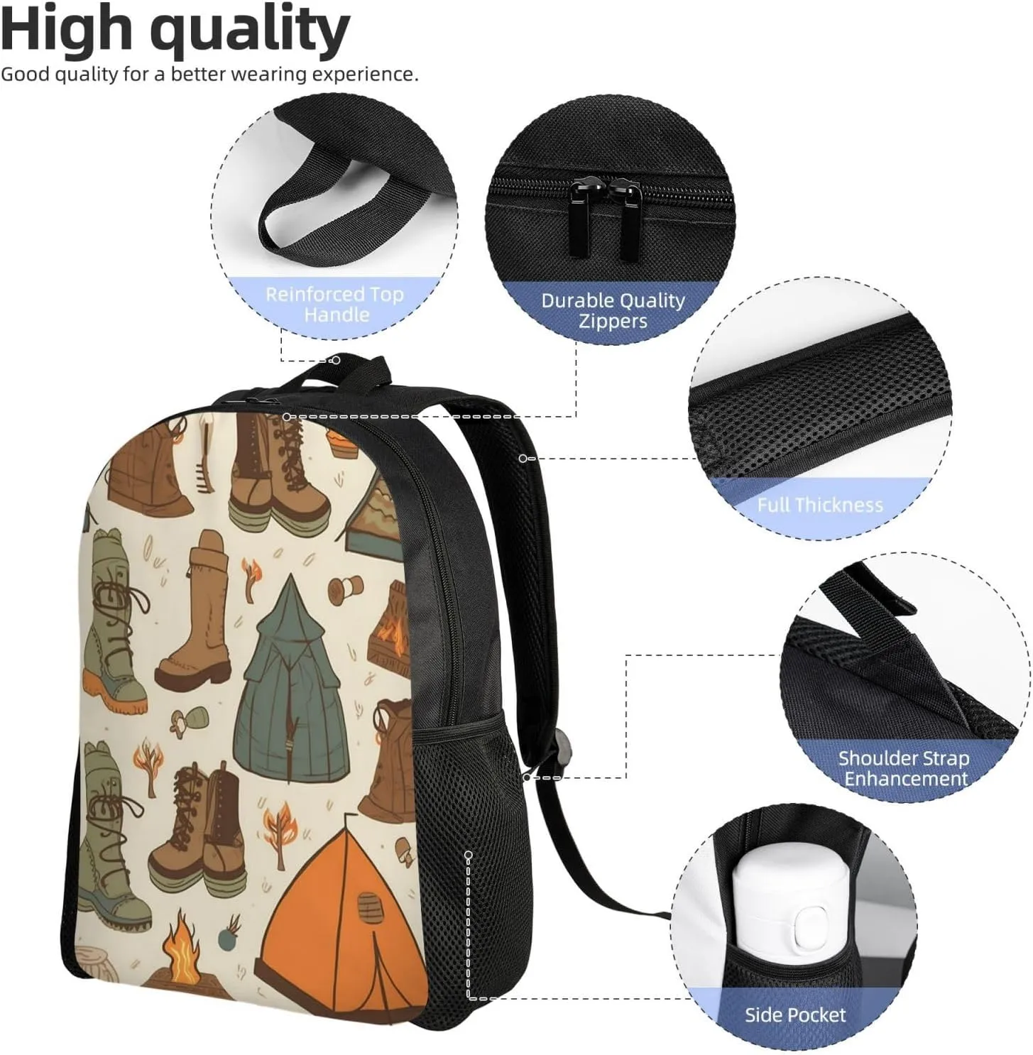 Backpack Travel Laptop Backpack For Men Women Lightweight Rucksack Sleeping Bag Boots Campfire Pattern Casual Daypack