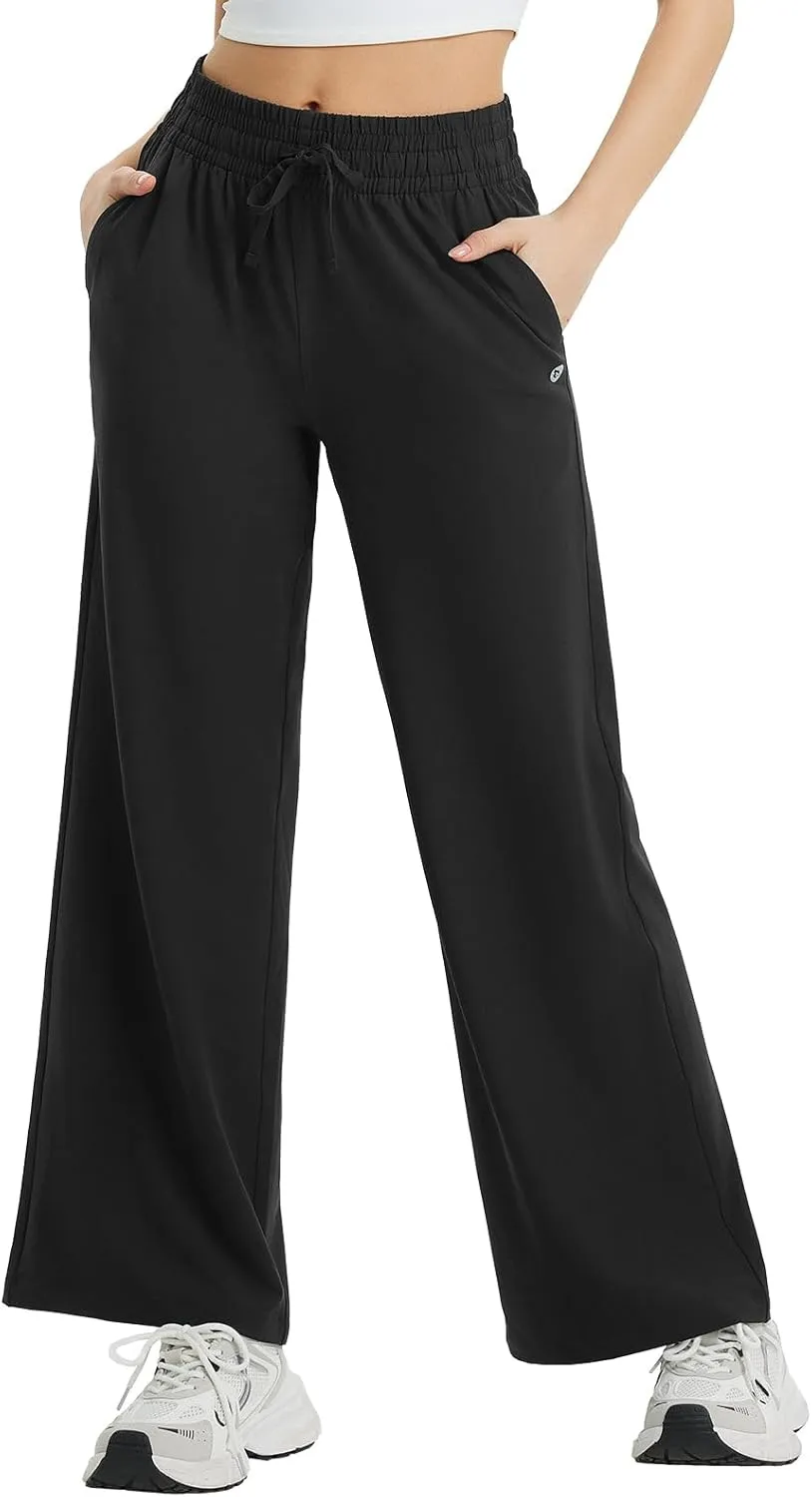 baleaf Women's Hiking Pants Travel Wide Leg Pants with Pockts UPF 50  Loose Lightweight Water Resistant Work