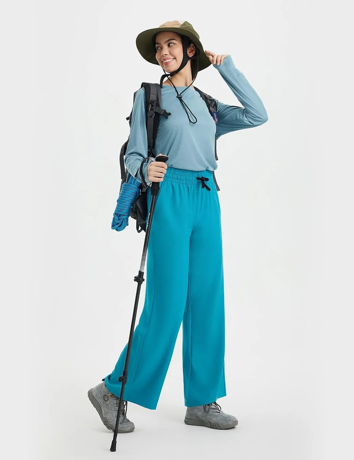 baleaf Women's Hiking Pants Travel Wide Leg Pants with Pockts UPF 50  Loose Lightweight Water Resistant Work