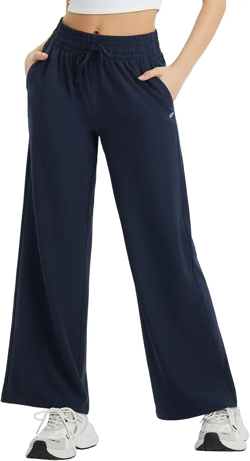 baleaf Women's Hiking Pants Travel Wide Leg Pants with Pockts UPF 50  Loose Lightweight Water Resistant Work