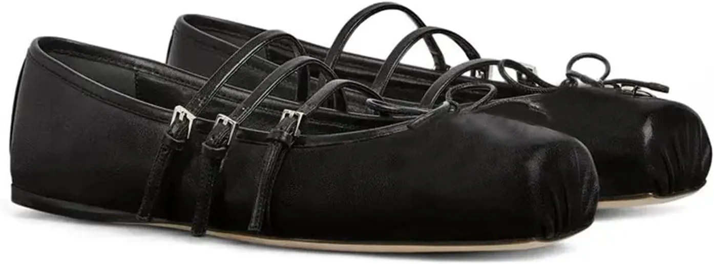 Ballet Flats Shoes for Women, Bows Slip On Comfortable Closed Square Toe Flats for Casual Dressy