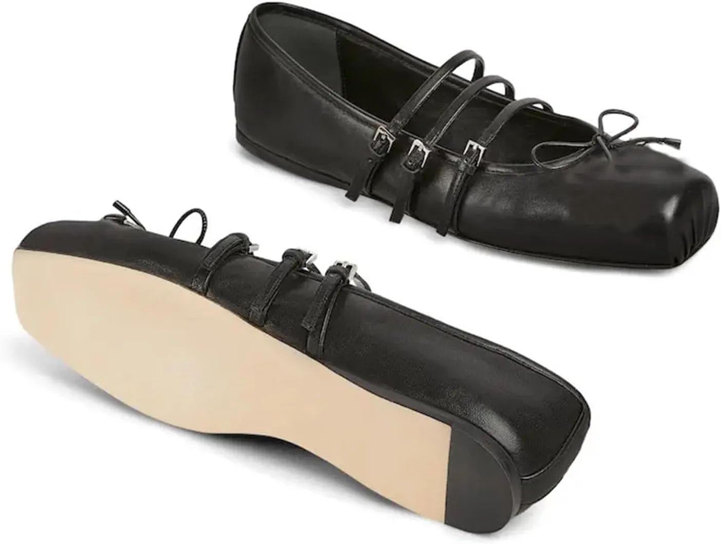 Ballet Flats Shoes for Women, Bows Slip On Comfortable Closed Square Toe Flats for Casual Dressy