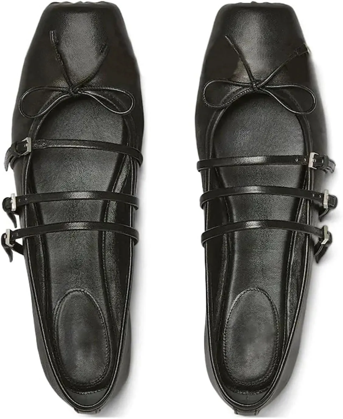 Ballet Flats Shoes for Women, Bows Slip On Comfortable Closed Square Toe Flats for Casual Dressy