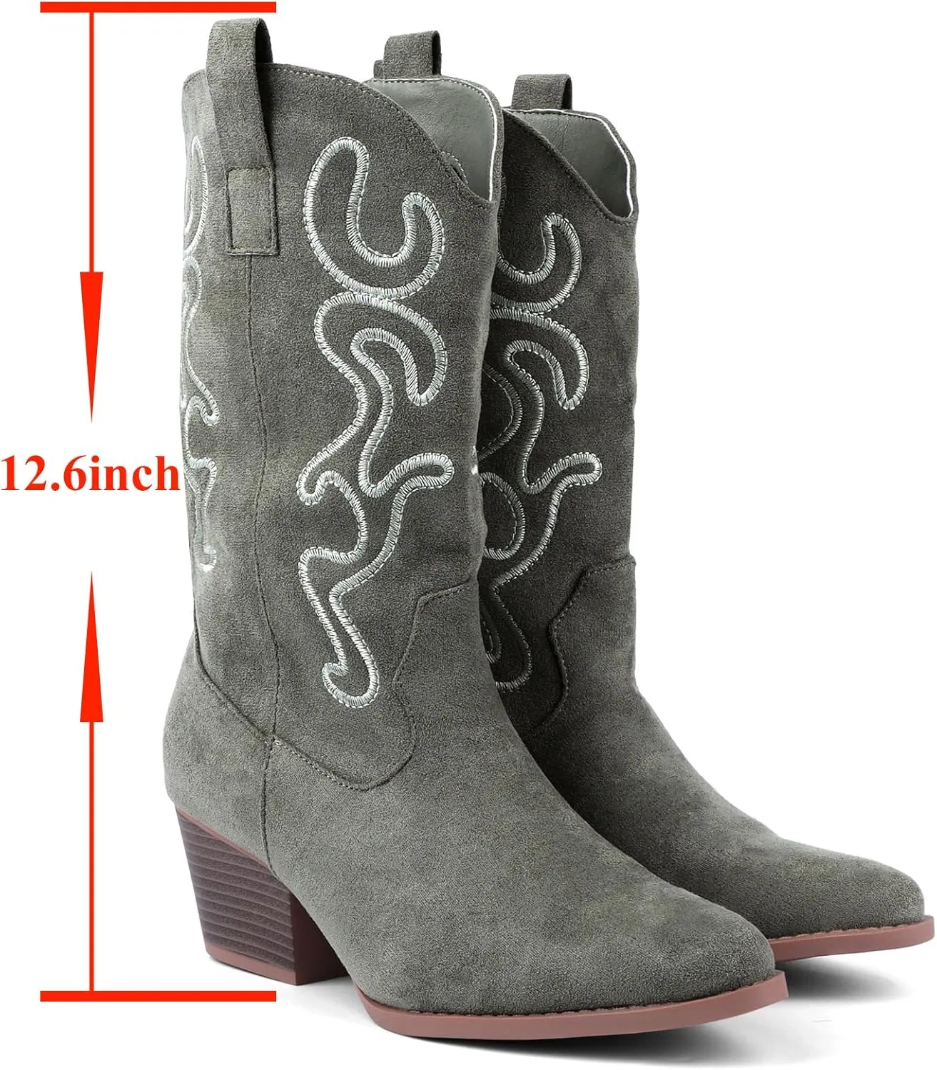 Bandkos Cowboy Boots for Women Cowgirl Mid Calf Western Embroidered Boot Low Chunky Block Heel Fashion Boots