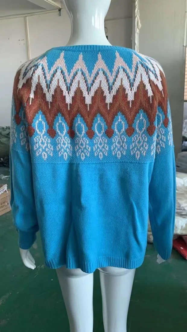 Bengbobar Fair Isle Sweater Womens Pullover Argyle Vintage Winter Fall Casual Boho Knit Tops Crewneck Long Sleeve Blouse