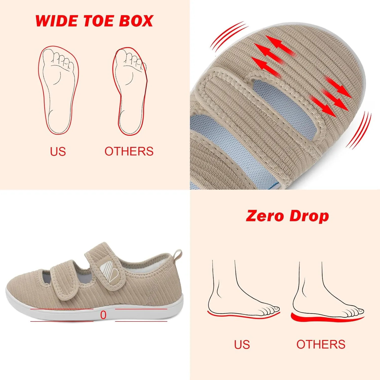 Besroad Womens Walking Shoes Wide Diabetic Shoes Adjustable Barefoot Casual Sneakers Breathable Zero Drop Arthritis Edema Sneakers Indoor Outdoor