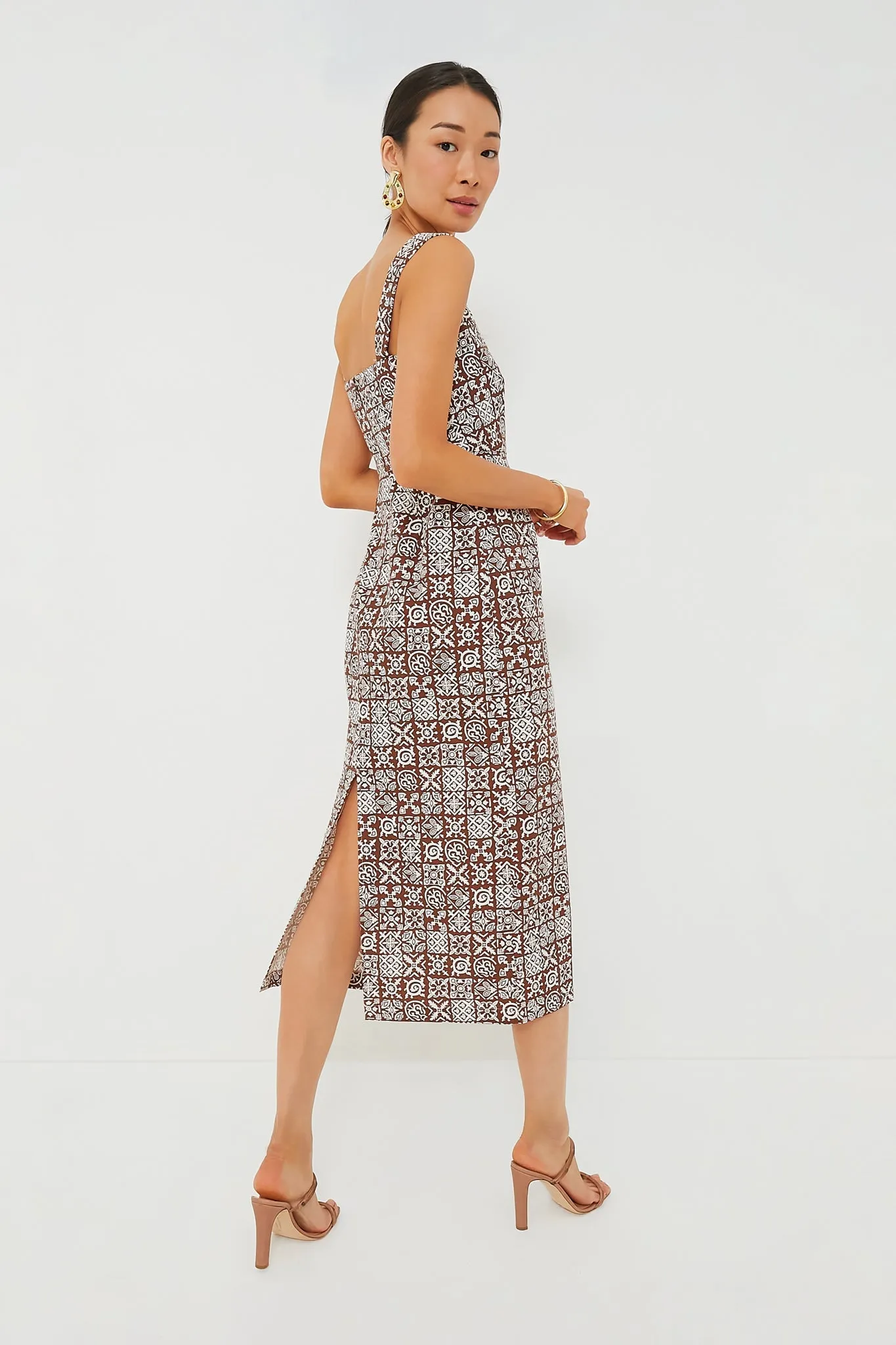 Best-value Slip Long Checkerboard White with Brown Percentage-based sale Dress