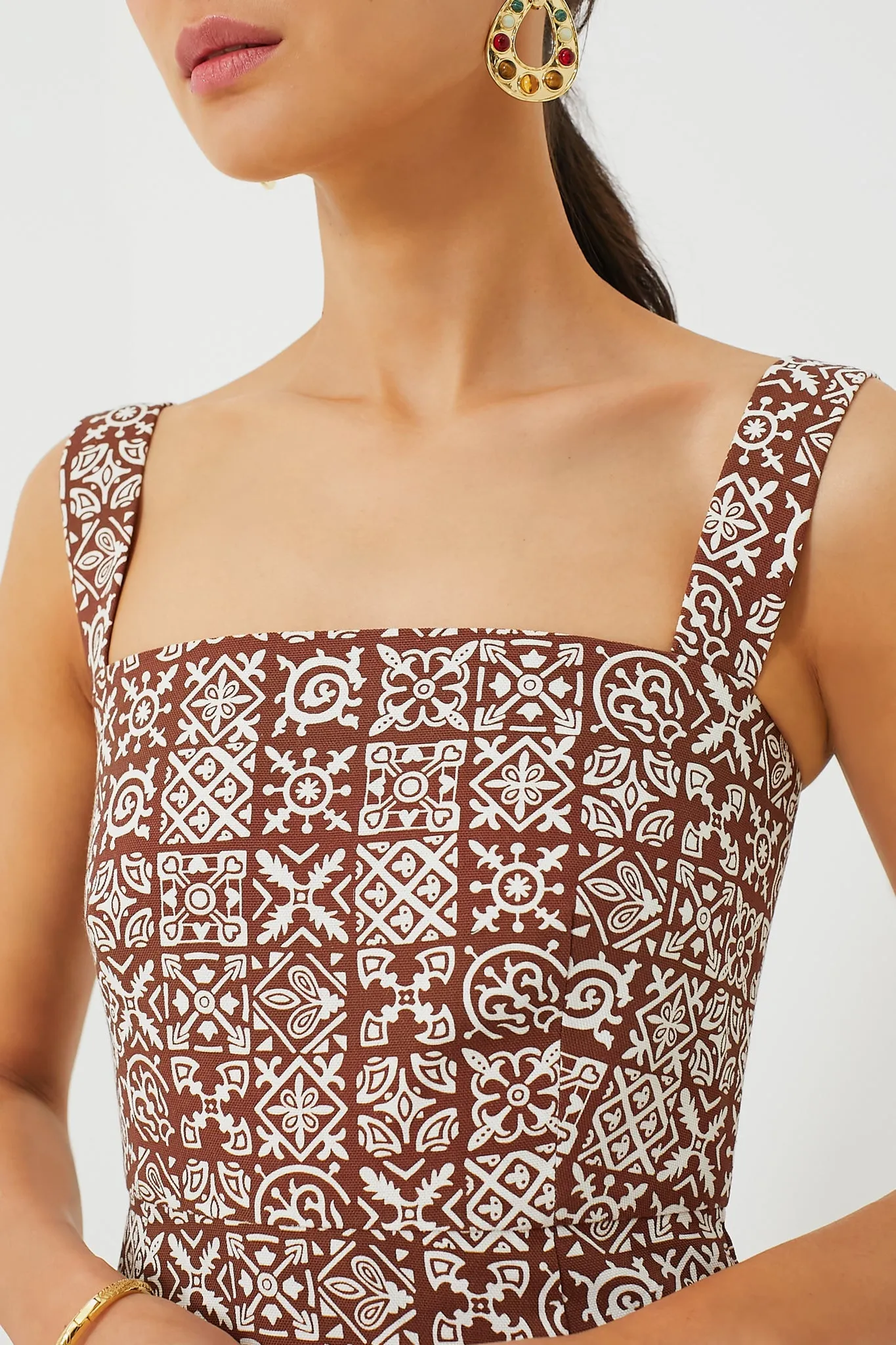 Best-value Slip Long Checkerboard White with Brown Percentage-based sale Dress