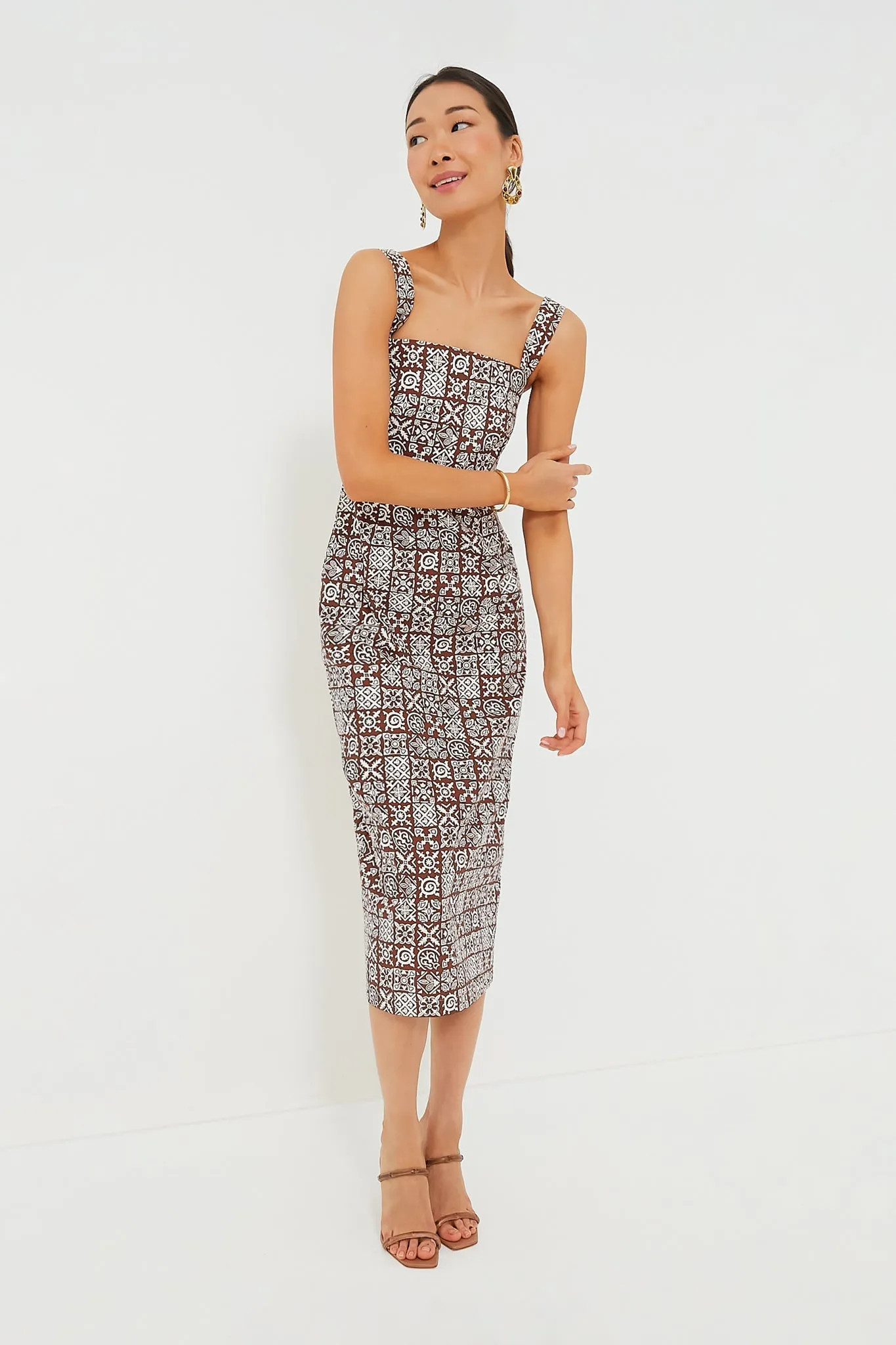 Best-value Slip Long Checkerboard White with Brown Percentage-based sale Dress