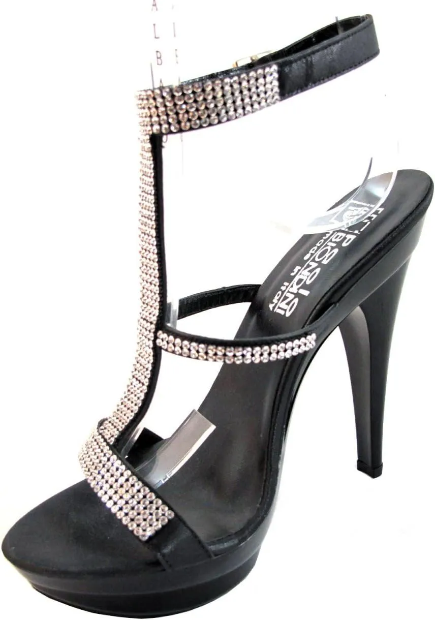 BIONDINI Women's 7160 Party Sandals Italian Designer Dressy Swarovski Double Platform High Heel