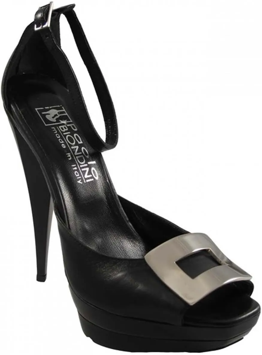 BIONDINI Women's Italian Designer 7437 Dressy, Leather Sandal High Heel Size 41 Black