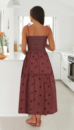 Boho Spaghetti Strap Long Dress Summer Embroidered Floral Smocked Dress Flowy Maxi Beach Sun Dresses for Women 2024