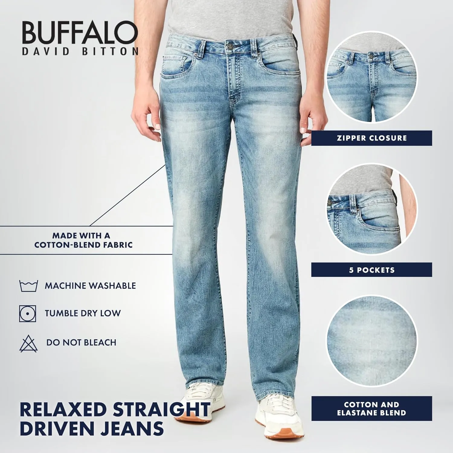 Buffalo David Bitton Men's Relaxed Straight Leg Driven Jean with Stretch Fabric