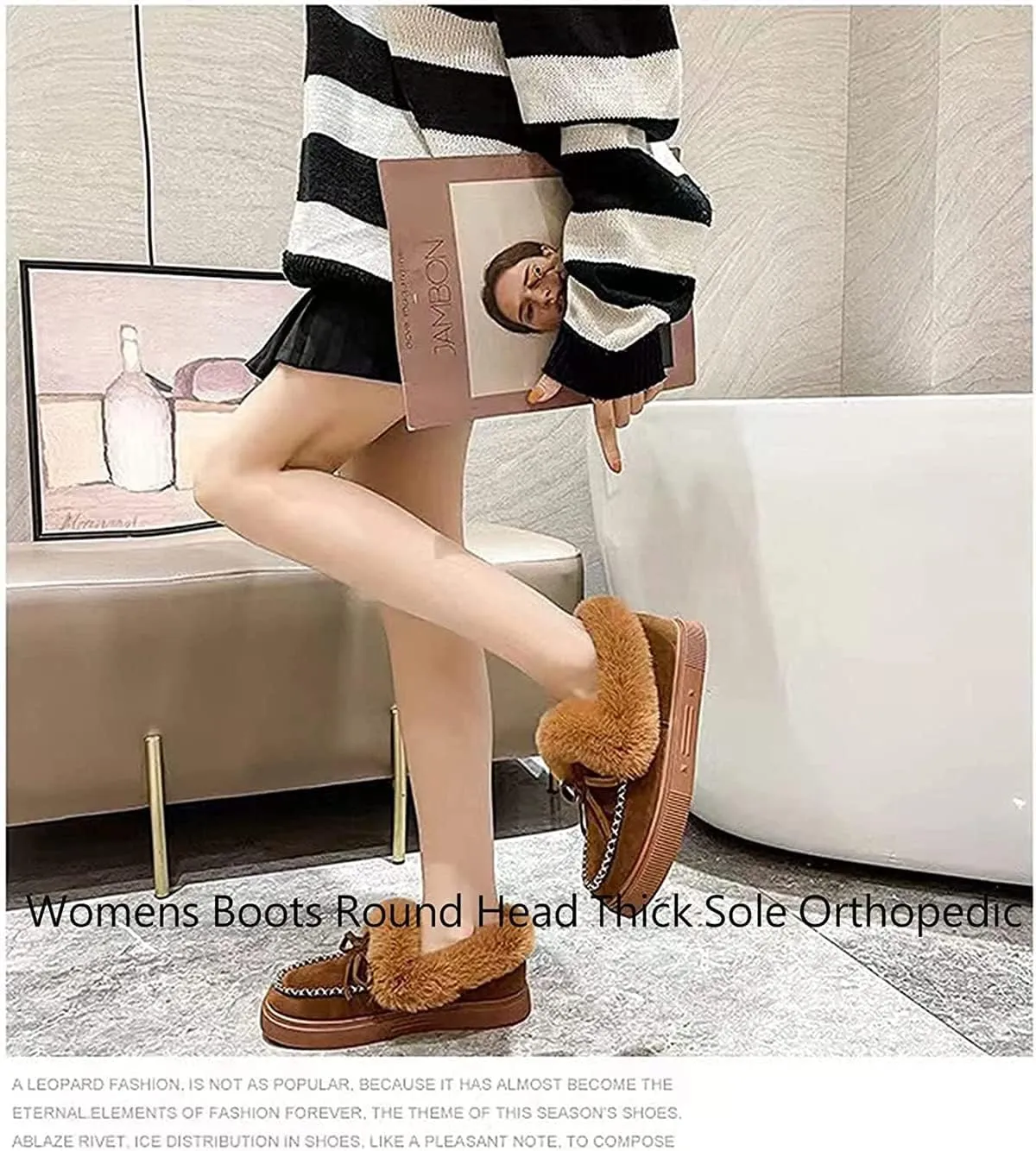 Casual Fashion Flat Boots, Women's Boots Round Head Thick Sole Orthopedic Arch-Support Wool Thick Warm Cotton Shoes