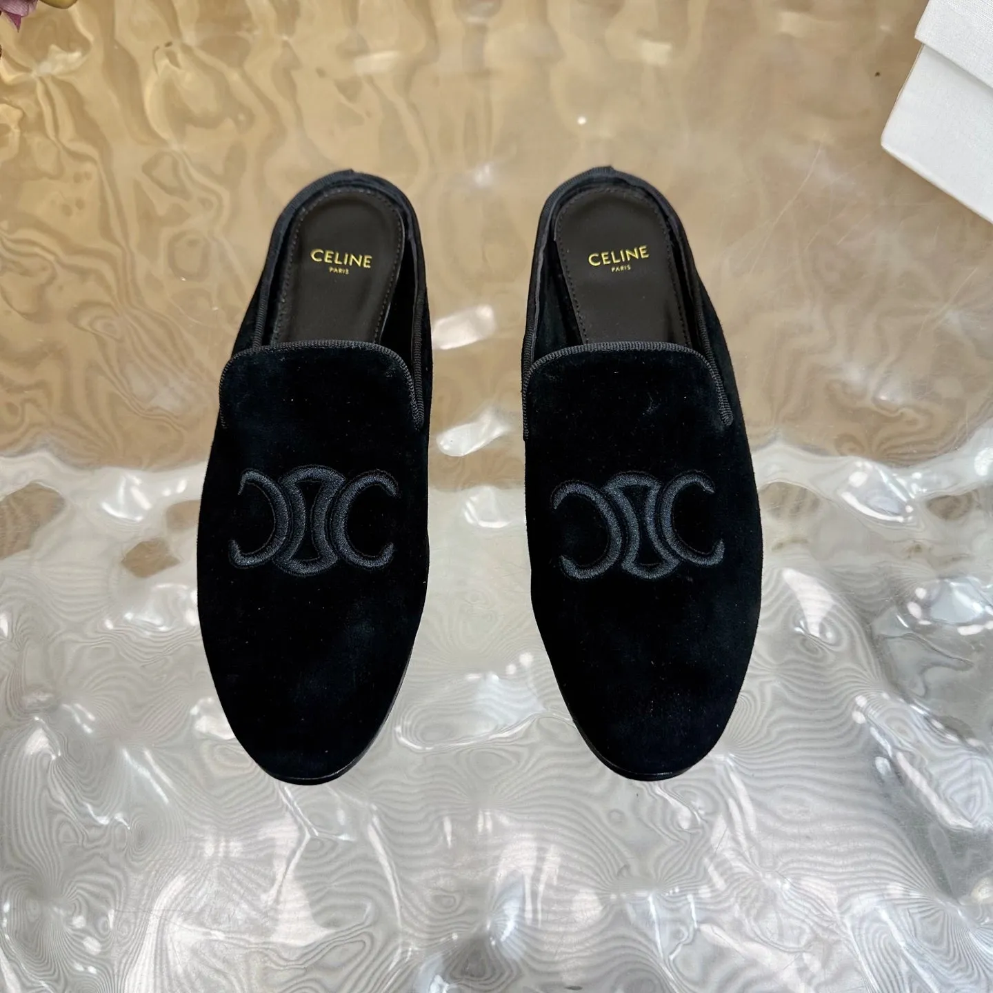 CELINE 25 Slippers Black Velvet 285914