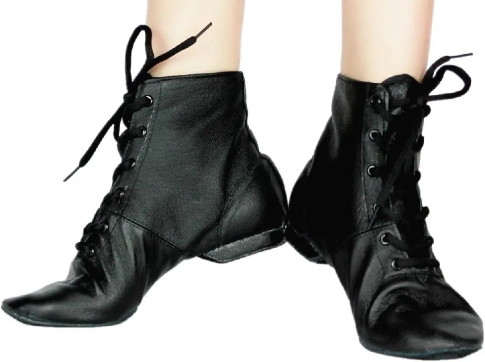 Cheapdancing Men’s & Women's Practice Dancing Shoes Soft Leather Flat Jazz Boots (Black, Adult, Men, 10, Numeric, US Footwear Size System, Medium)