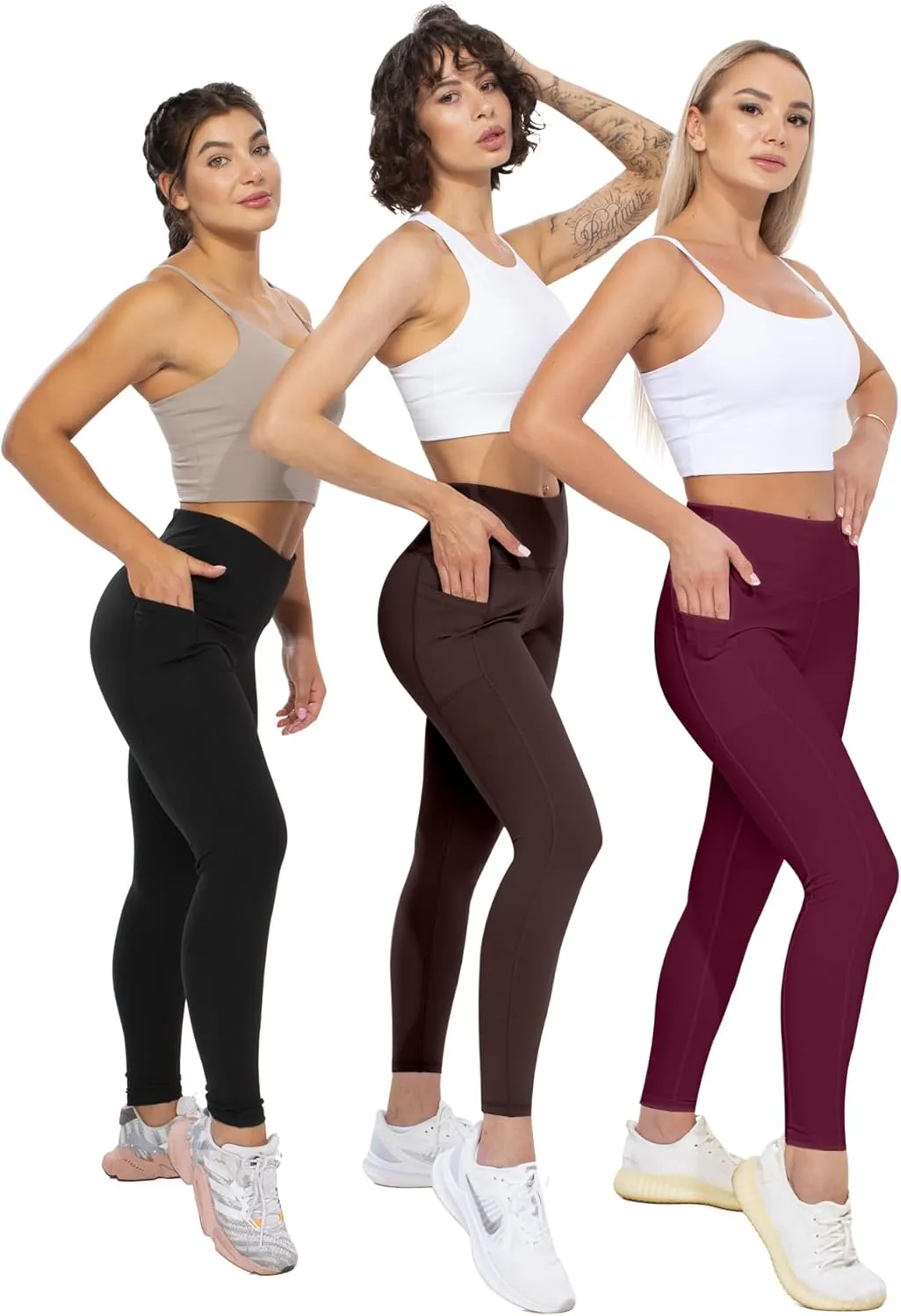 CHRLEISURE Leggings with Pockets for Women, High Waisted Tummy Control Workout Yoga Pants