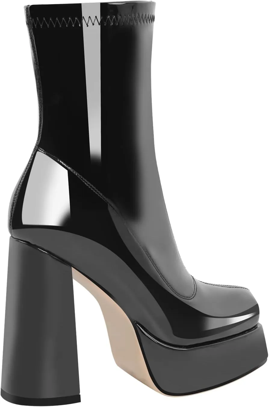 Chunky Ankle Boots Thick High Heels Platform Shoes