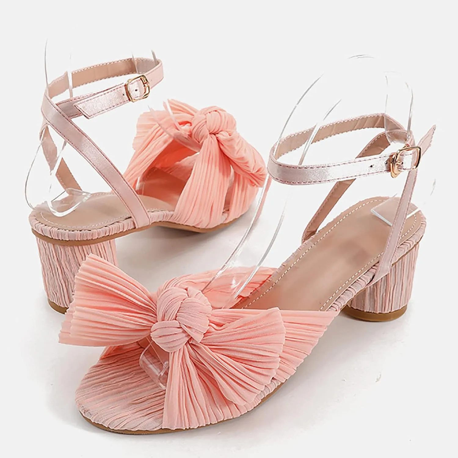 Chunky Heels for Women Open Toe Block Heeled Mid Heels Sandals with Ankle Strap Pumps Wedding Sandals Dress Shoes