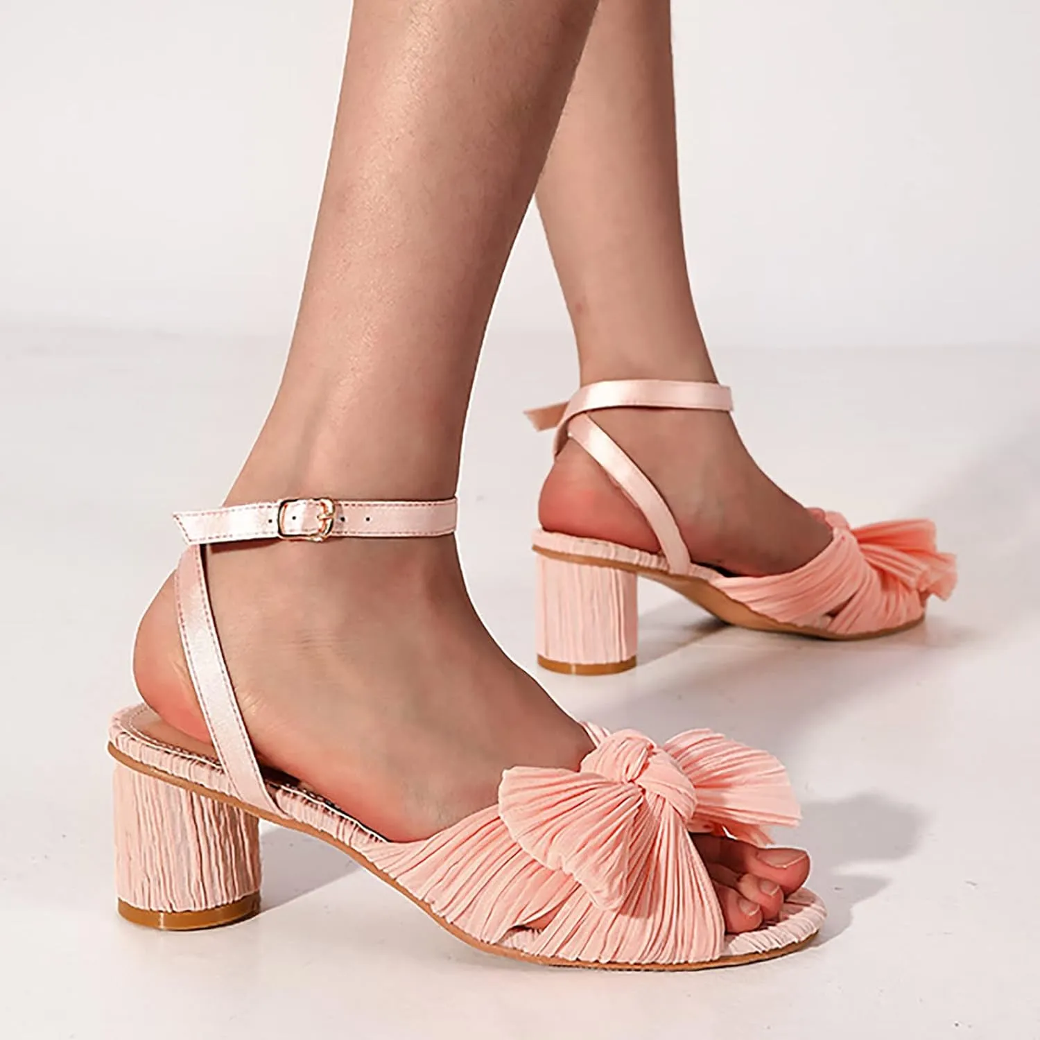 Chunky Heels for Women Open Toe Block Heeled Mid Heels Sandals with Ankle Strap Pumps Wedding Sandals Dress Shoes