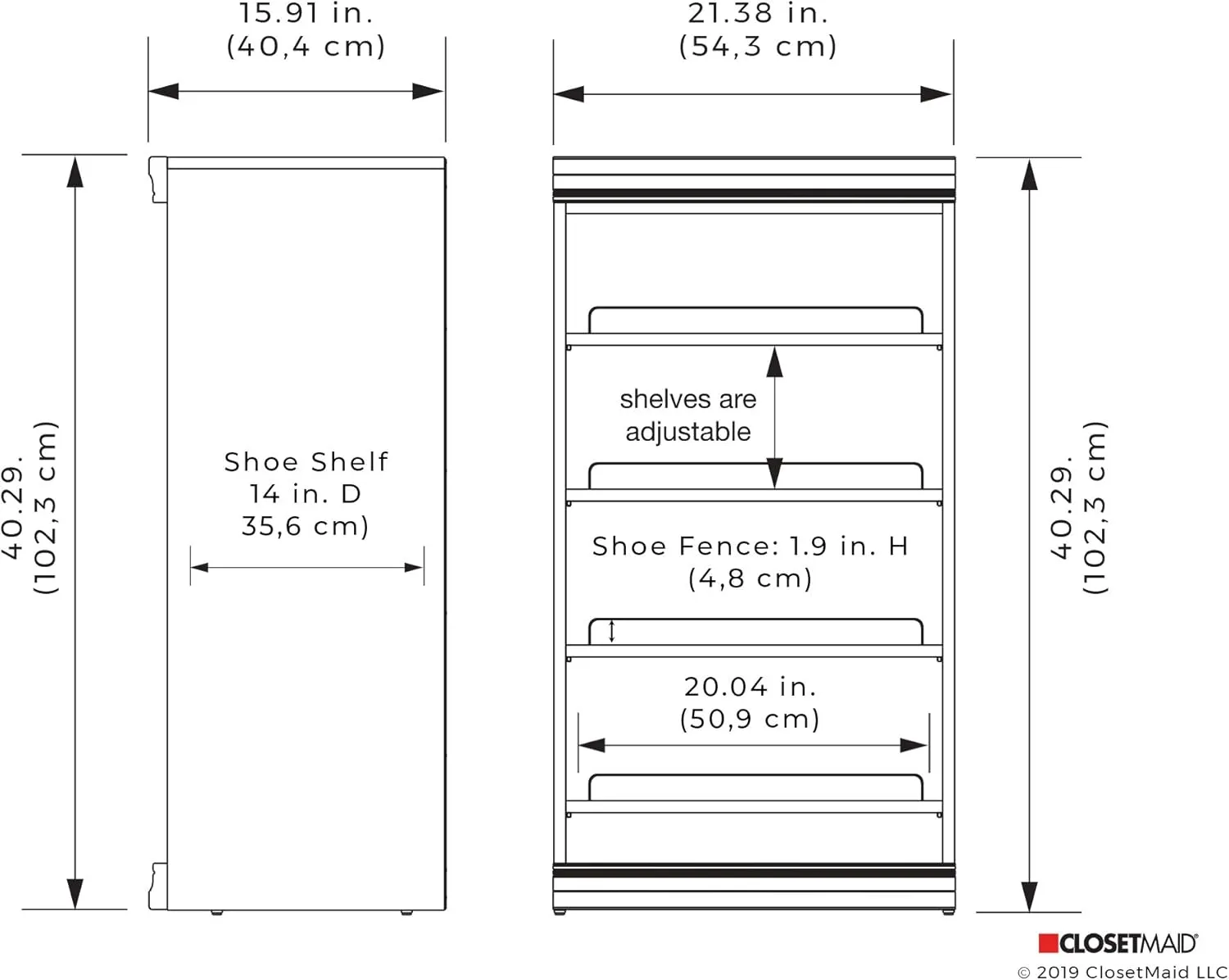 ClosetMaid Modular Storage Angled Shelves, Wood Closet Organizer Adjustable, Stacking, Full Backer, Decorative Trim, White, Shoe Shelf Unit