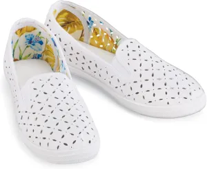 Collections Etc Stylish Laser-Cut Detail Stretch Slip-On Sneakers