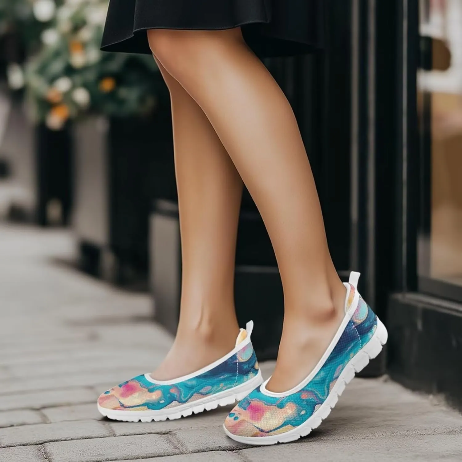 Coloranimal Loafers for Women Flat Shoes Walking Running Shoes Slip On Shoes Mesh Athletic Shoes Lightweight Womens Travel Shoes