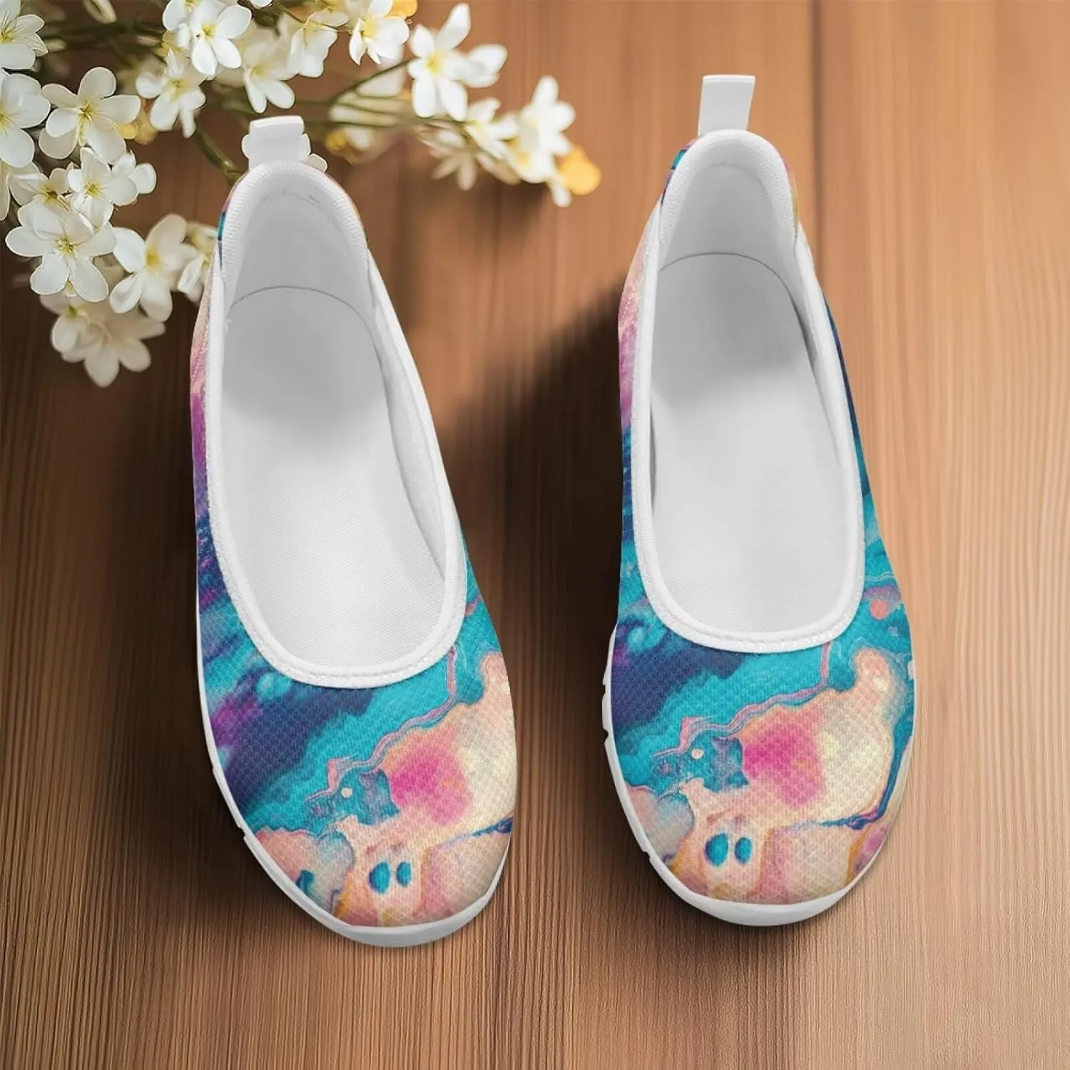 Coloranimal Loafers for Women Flat Shoes Walking Running Shoes Slip On Shoes Mesh Athletic Shoes Lightweight Womens Travel Shoes