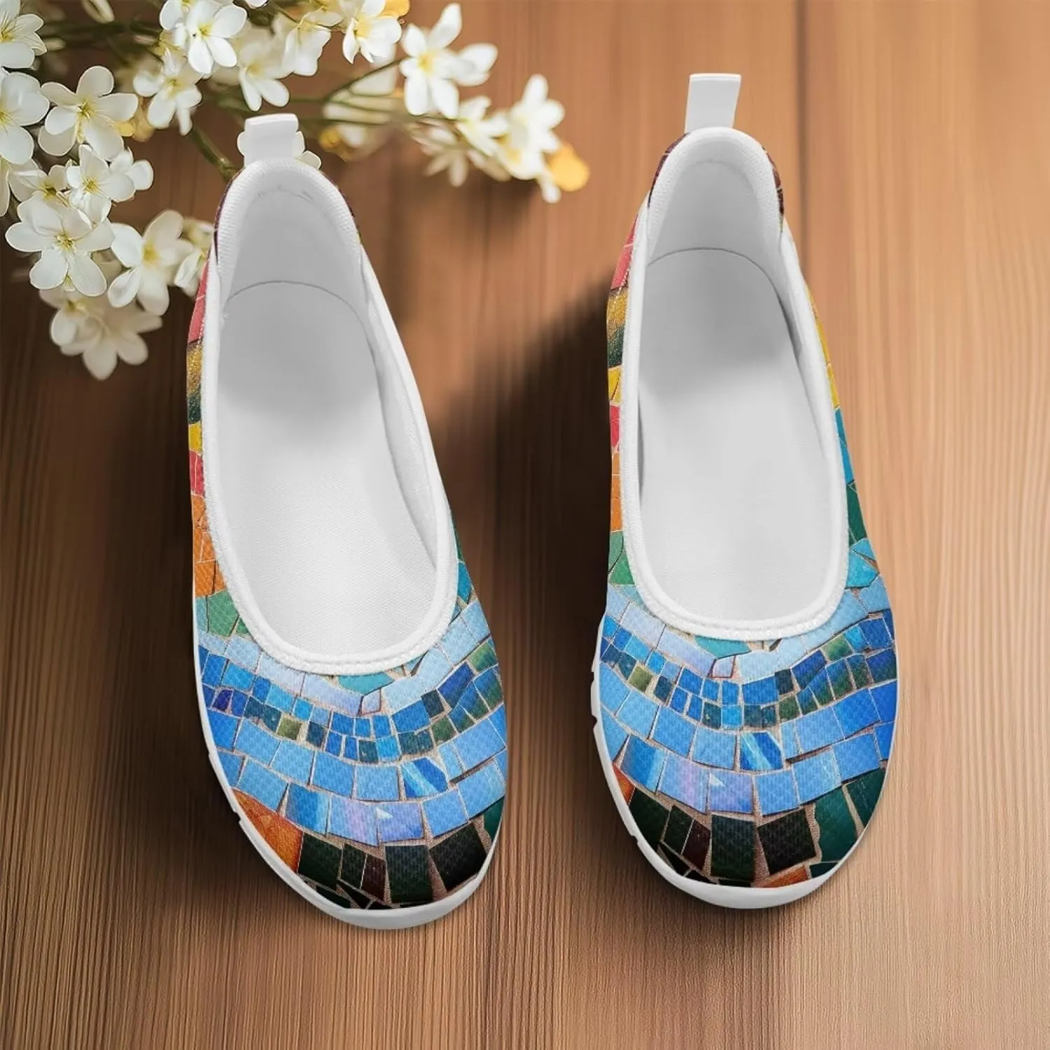 Coloranimal Loafers for Women Flat Shoes Walking Running Shoes Slip On Shoes Mesh Athletic Shoes Lightweight Womens Travel Shoes