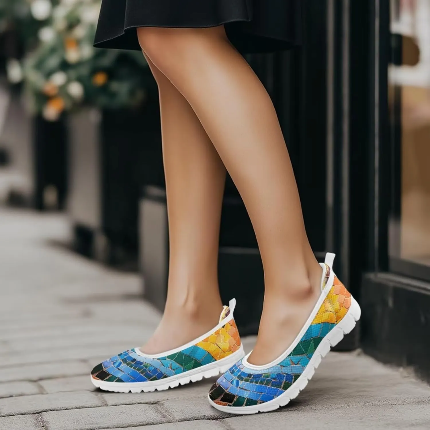 Coloranimal Loafers for Women Flat Shoes Walking Running Shoes Slip On Shoes Mesh Athletic Shoes Lightweight Womens Travel Shoes