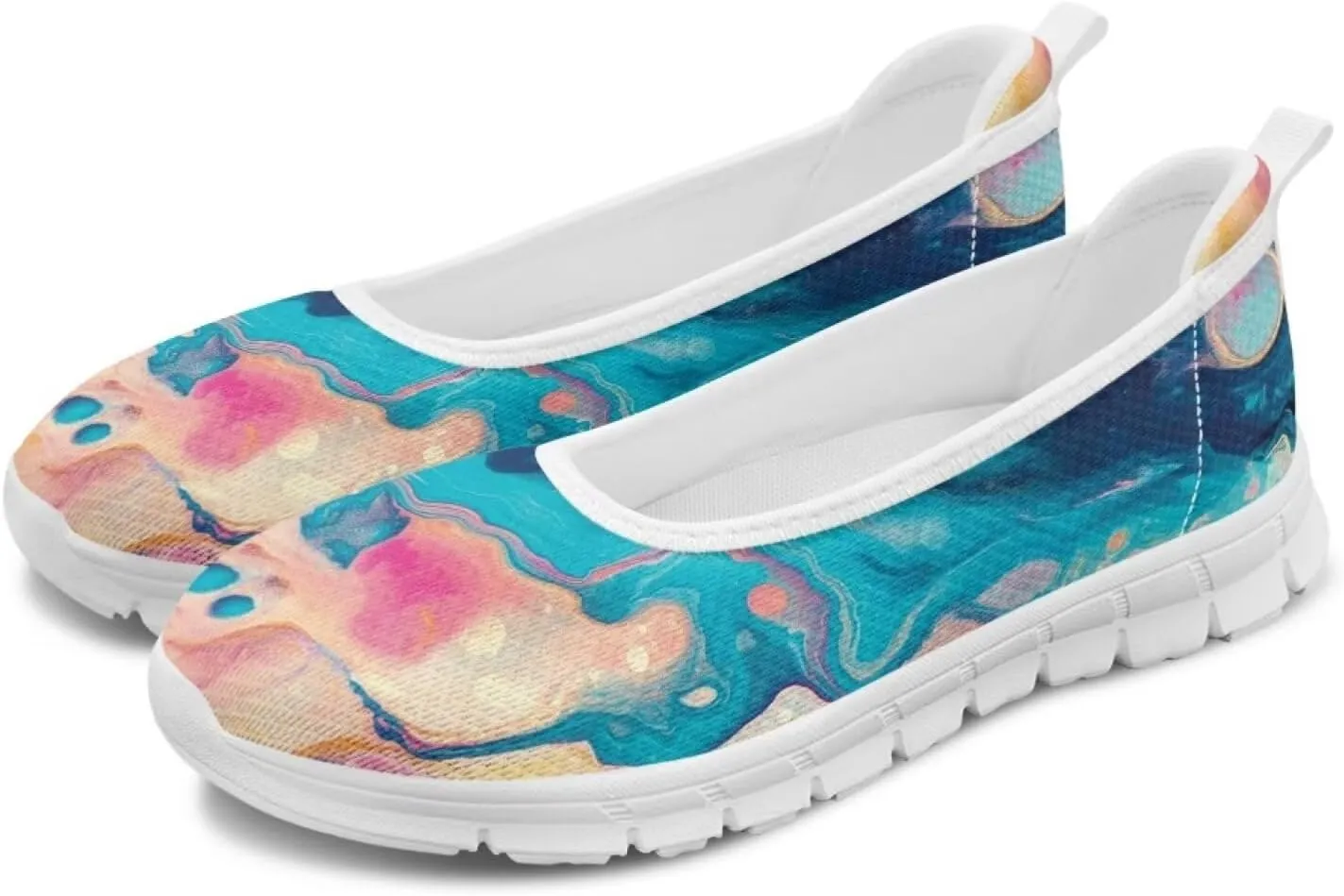 Coloranimal Loafers for Women Flat Shoes Walking Running Shoes Slip On Shoes Mesh Athletic Shoes Lightweight Womens Travel Shoes