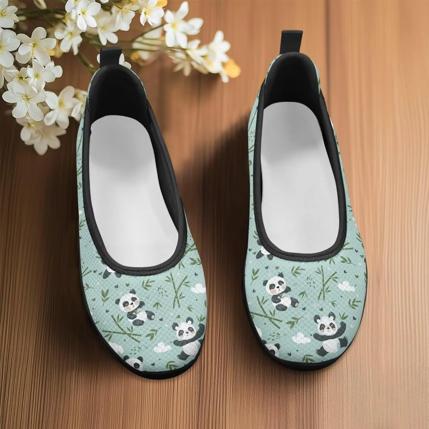 Coloranimal Loafers for Women Mesh Flats Walking Shoes Slip On Flats Tennis Shoes Flats Dress Shoes Fashion Travel Shoes Black Sole