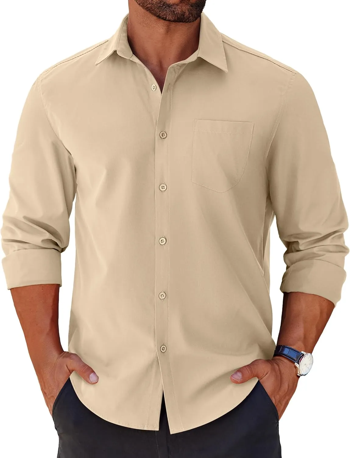 COOFANDY Mens Long Sleeve Button Down Shirts Casual Untucked Shirts for Men Dress Shirts Wedding Shirts