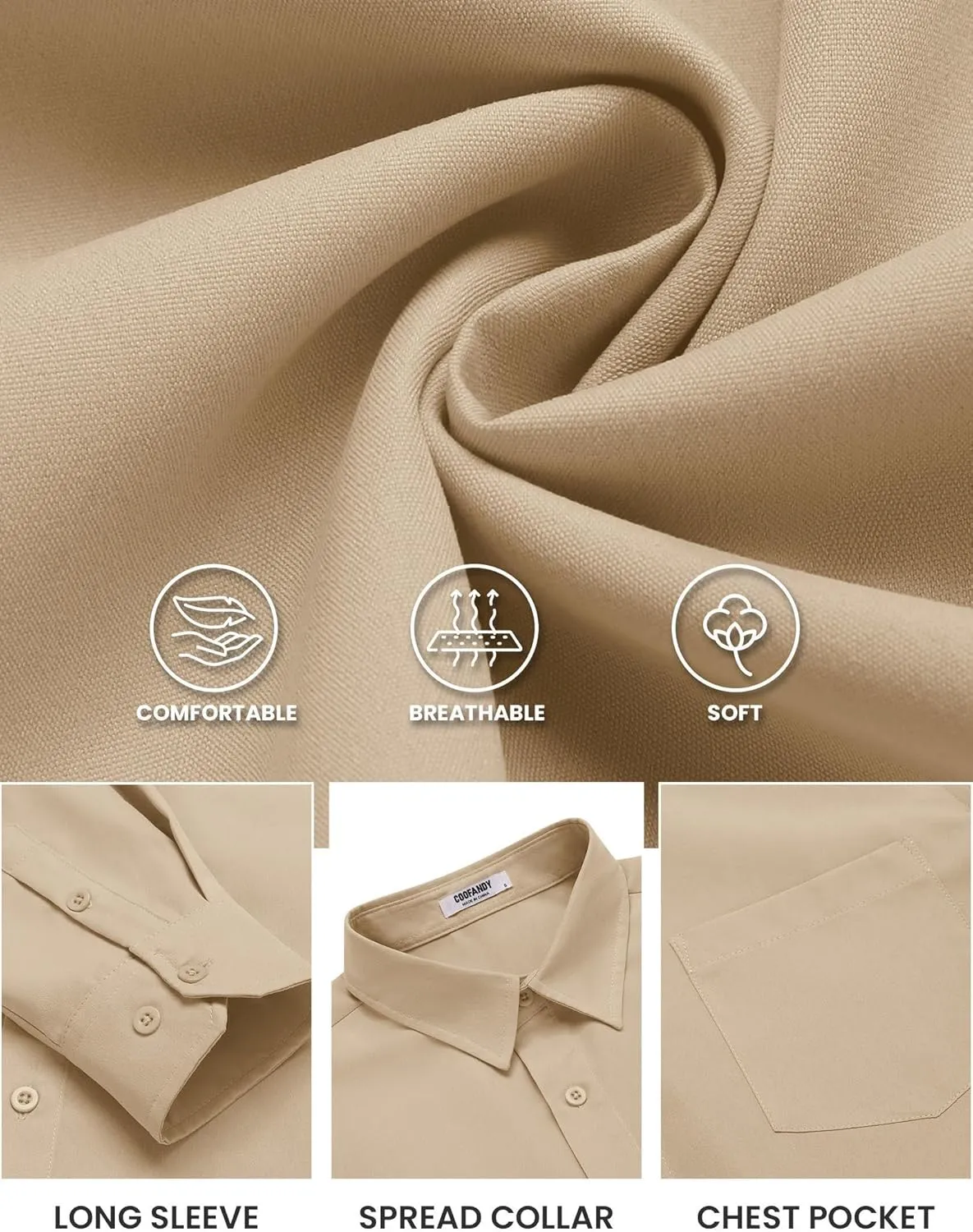 COOFANDY Mens Long Sleeve Button Down Shirts Casual Untucked Shirts for Men Dress Shirts Wedding Shirts