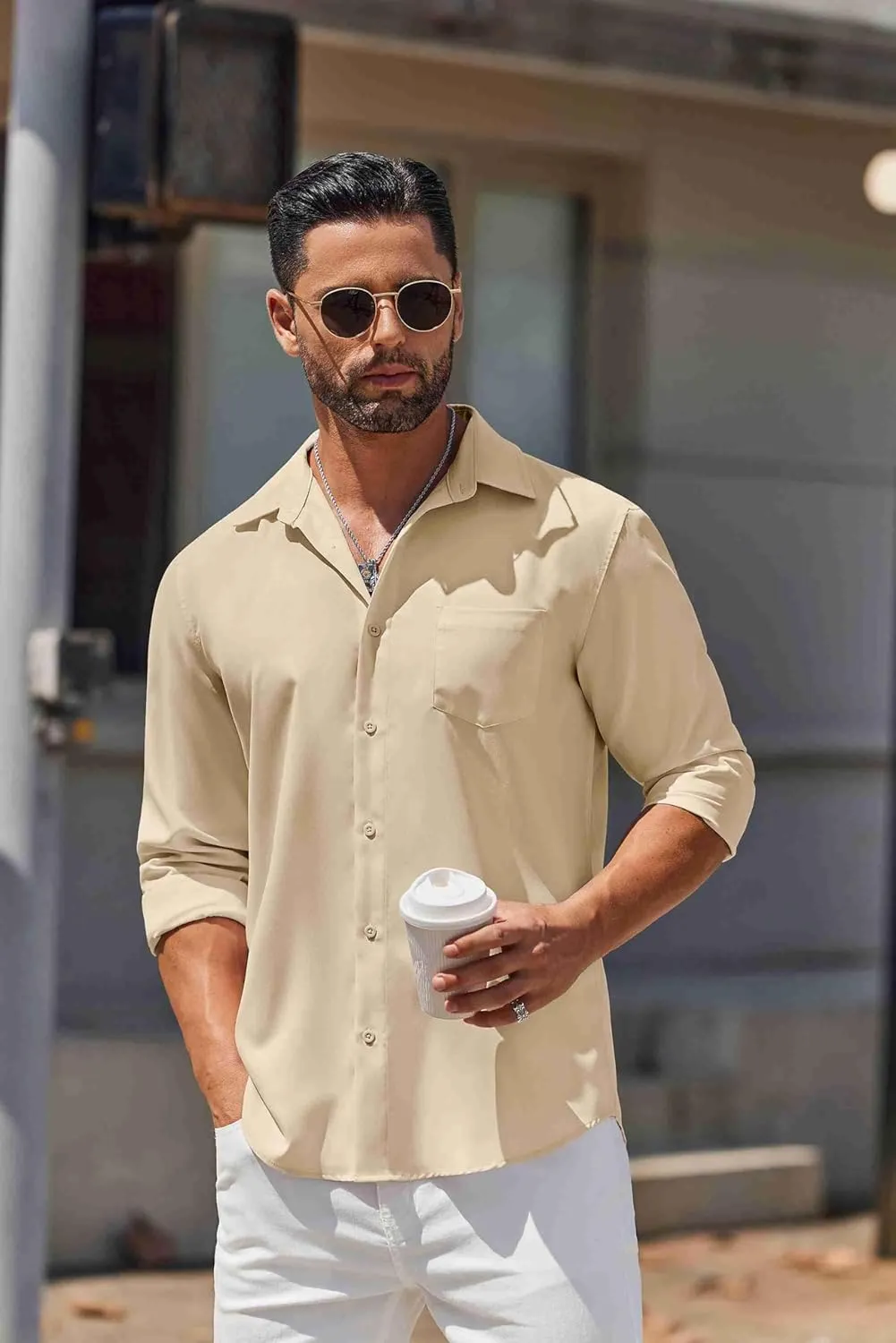 COOFANDY Mens Long Sleeve Button Down Shirts Casual Untucked Shirts for Men Dress Shirts Wedding Shirts