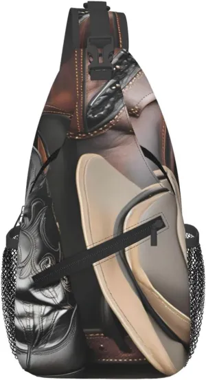 Cowboy Black Hat Western Boots Pattern Men's Casual Crossbody Chest Bag with High Storage Capacity and Adjustable Shoulder Strap