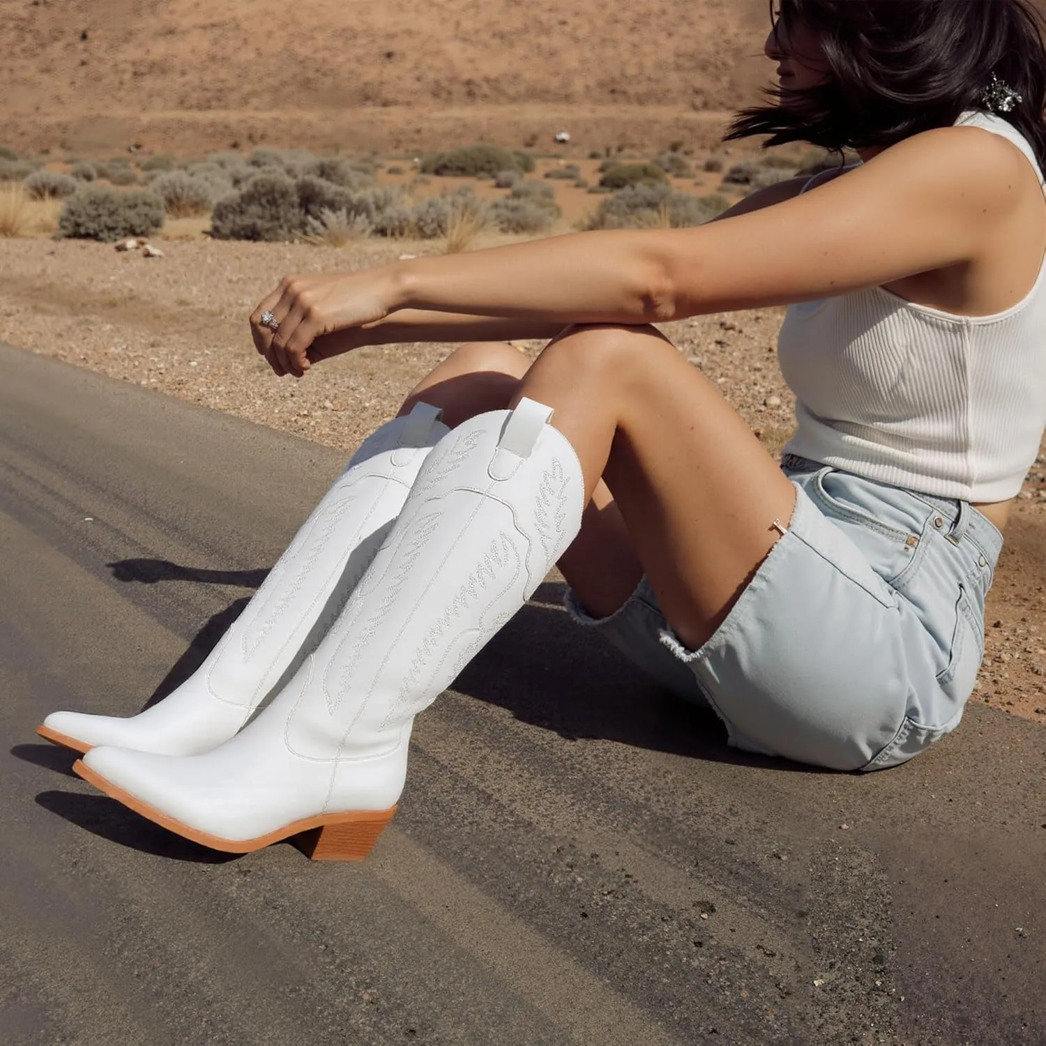 Cowboy Boots for Women Mid Calf Womens Cowgirl Boots for Girls Pointed Toe Slip on Chunky Heel Western Boot