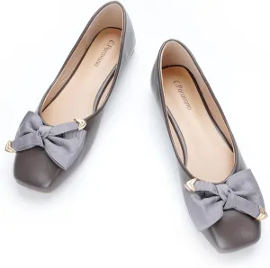 C.Paravano Women's Flats with Metallic Bow | Casual Square Toe Ballet Flats | Comfortable Slip On Shoes | Women Dressy Shoes for Walking Wedding Work Office