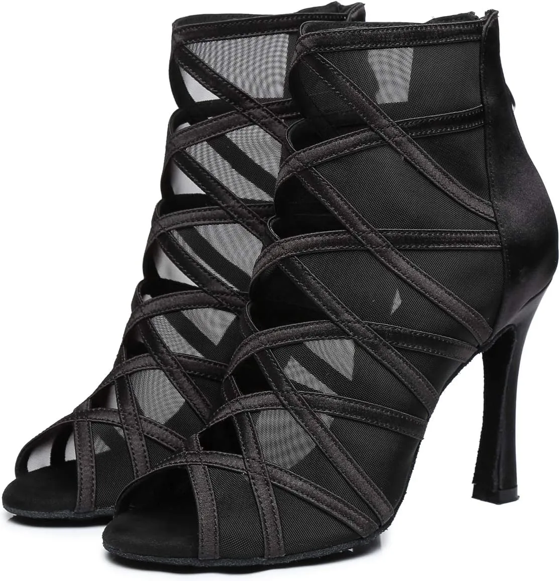 Dance Practice Shoes for Women Mesh Ballroom Sandals Heels Party Prom Ankle Booties with Zip