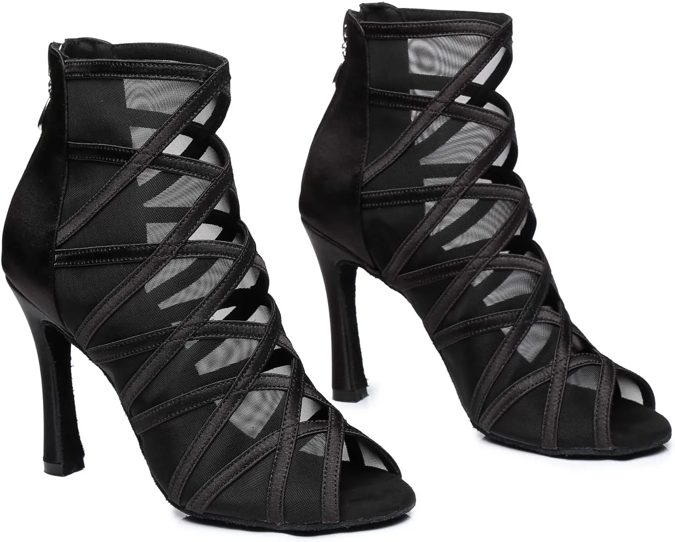 Dance Practice Shoes for Women Mesh Ballroom Sandals Heels Party Prom Ankle Booties with Zip