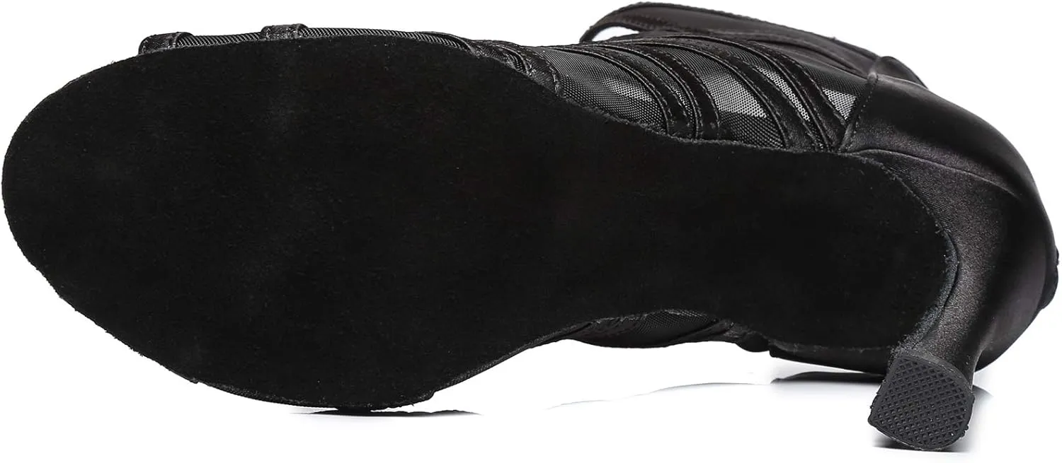 Dance Practice Shoes for Women Mesh Ballroom Sandals Heels Party Prom Ankle Booties with Zip