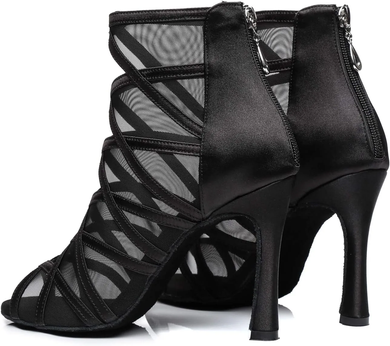 Dance Practice Shoes for Women Mesh Ballroom Sandals Heels Party Prom Ankle Booties with Zip